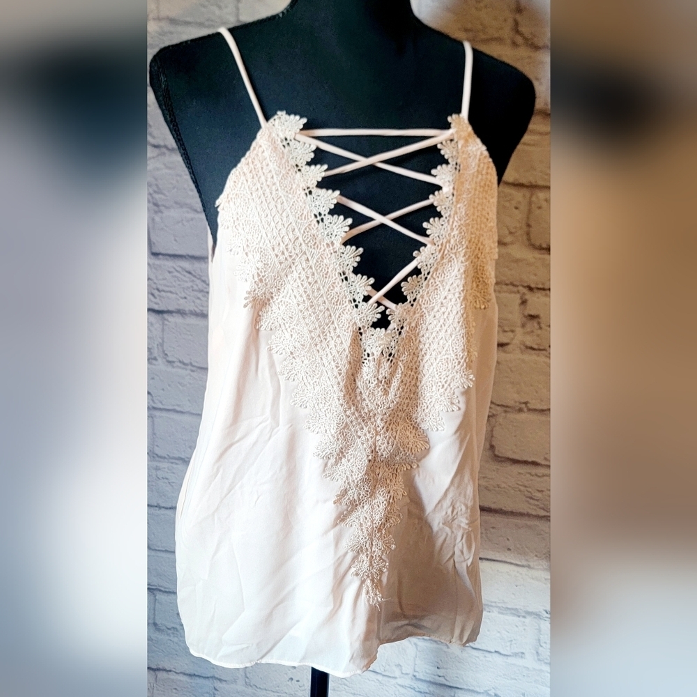 Embroidered Light Pink Cami Small Low neckline Double lined